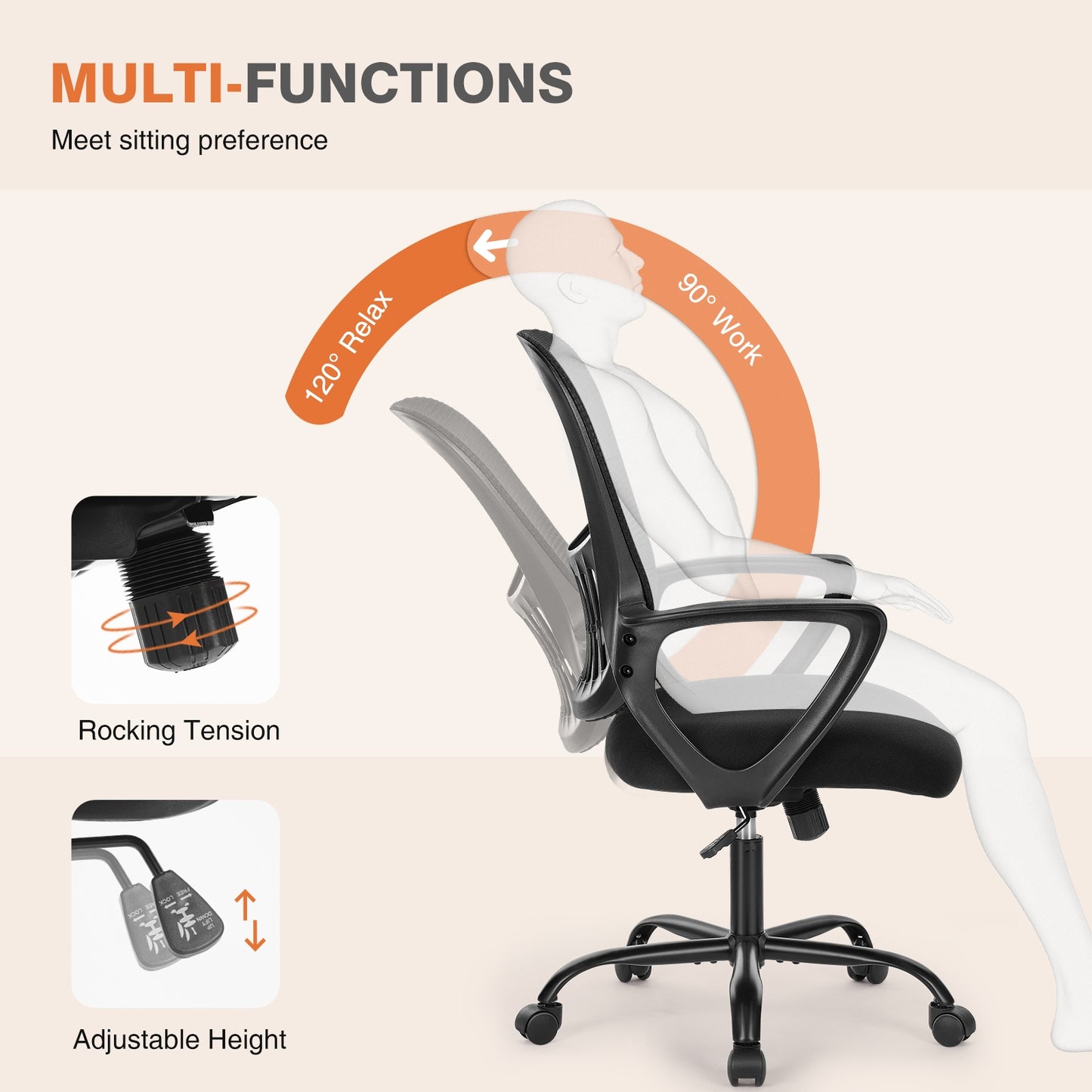 Chaise de bureau haute pour bureau debout avec repose-pieds réglable, hauteur comptoir