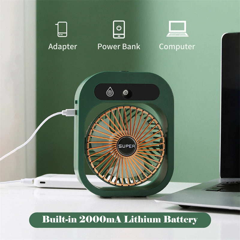 Ventilateur de bureau brumisateur, refroidisseur d'air, humidificateur rechargeable par USB, ventilateur portable avec 3 vitesses de vent, ventilateur brumisateur pour la maison
