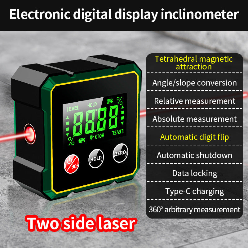 Détecteur d'angle numérique magnétique avec jauge laser électronique, rapporteur, inclinomètre, aimants, règle de niveau, pente d'angle