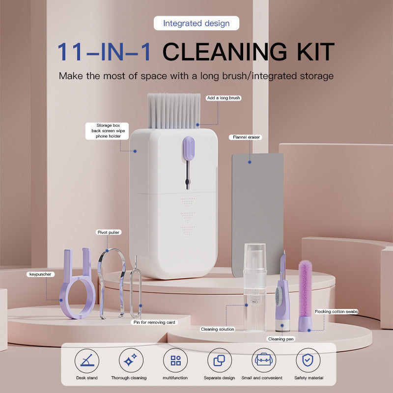 Kit de nettoyage multifonction portable 11 en 1 pour clavier d'ordinateur, écran de téléphone, brosse pour écouteurs avec boîte de rangement