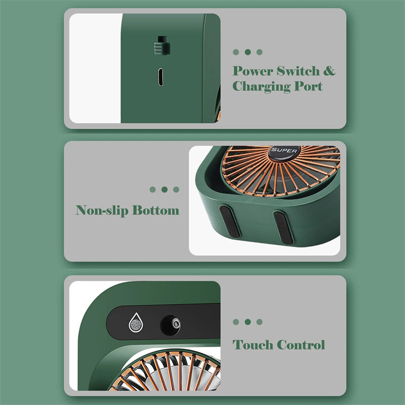 Ventilateur de bureau brumisateur, refroidisseur d'air, humidificateur rechargeable par USB, ventilateur portable avec 3 vitesses de vent, ventilateur brumisateur pour la maison