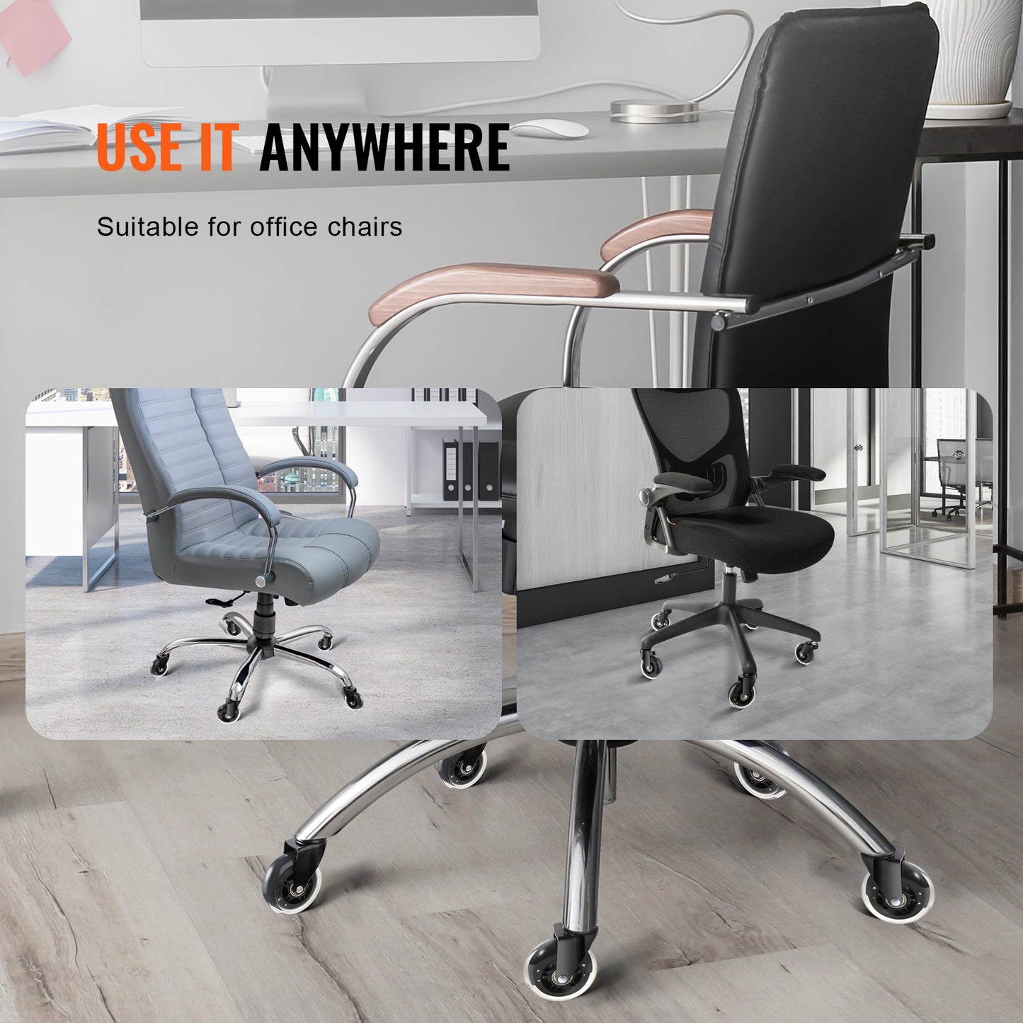 Lot de 5 roulettes de chaise de bureau VEVOR, 7,6 cm, pour parquet et moquette, roulettes robustes pour bureau de jeu, capacité de charge de 59 kg, universelles, pour la plupart des chaises.