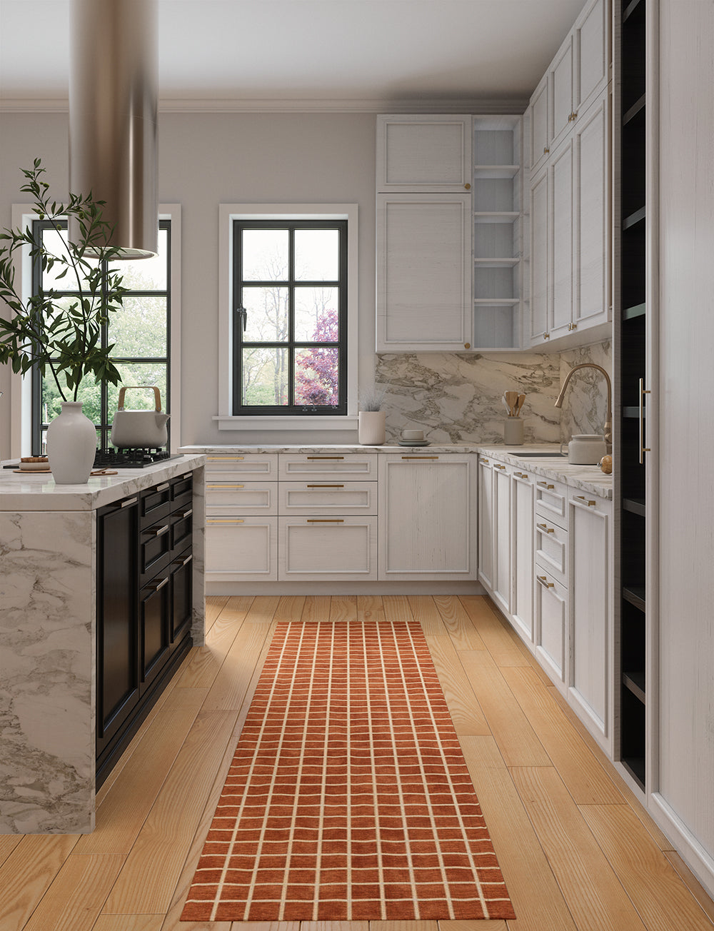 Caper Orange Natural Checkered Rug