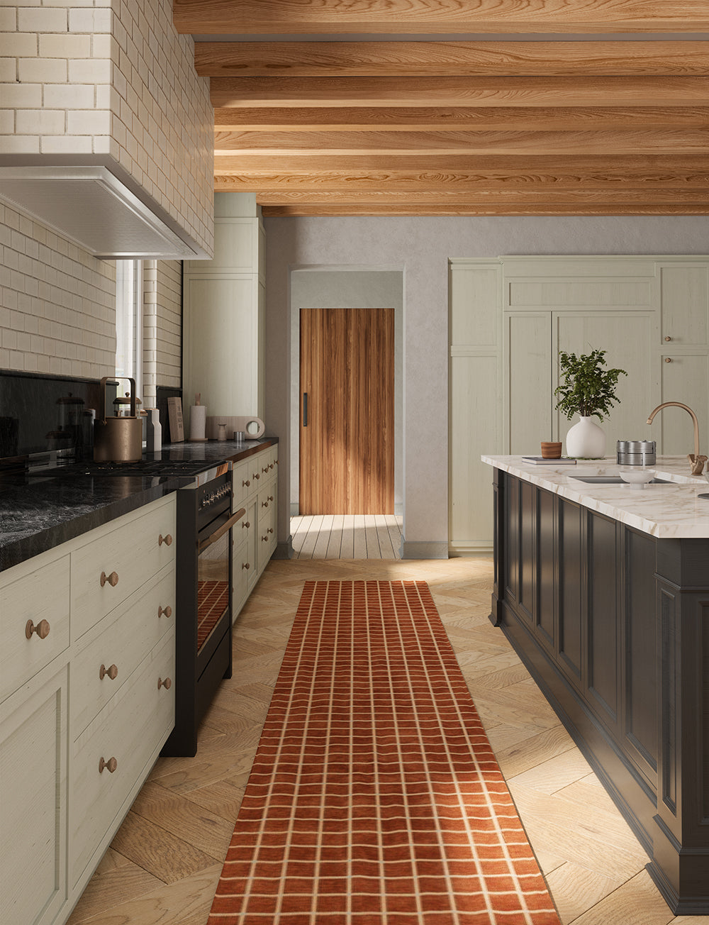 Caper Orange Natural Checkered Rug