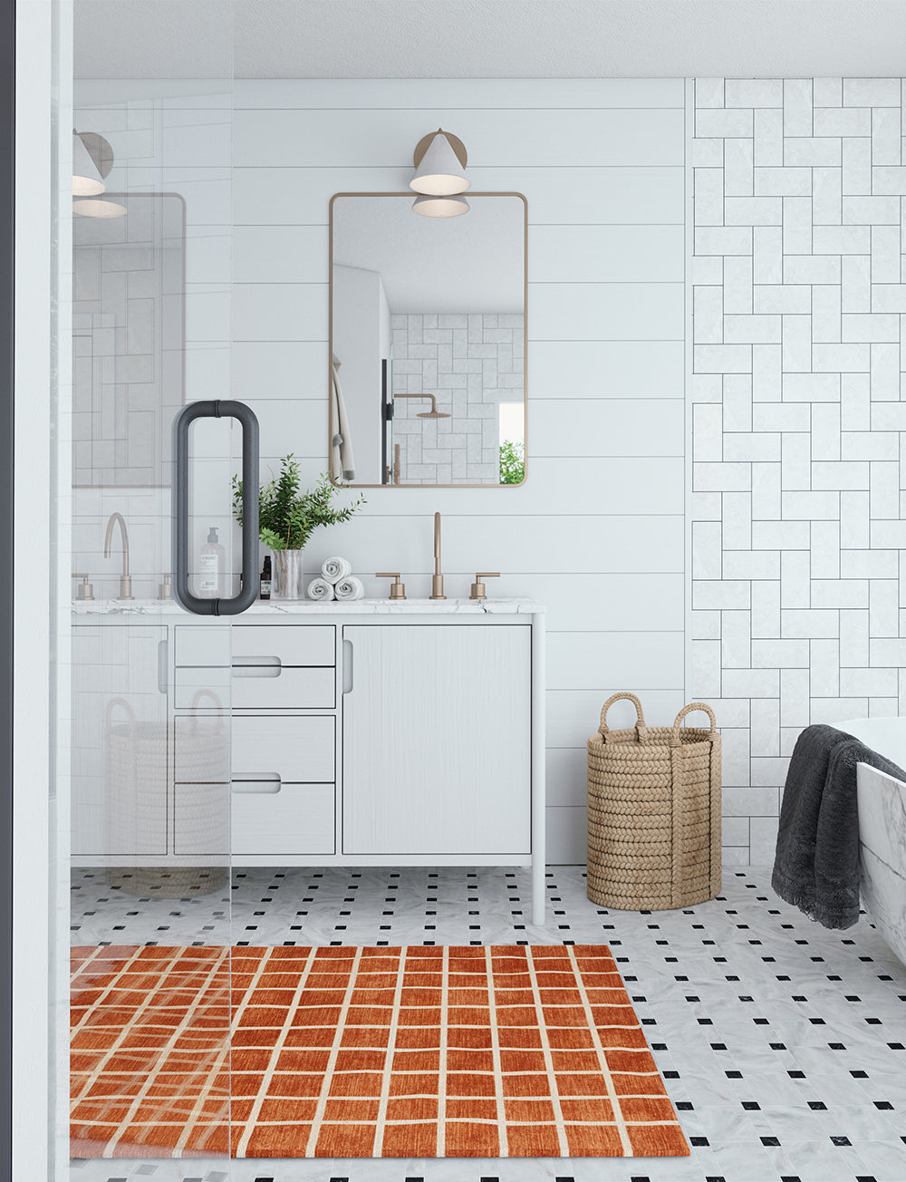 Caper Orange Natural Checkered Rug