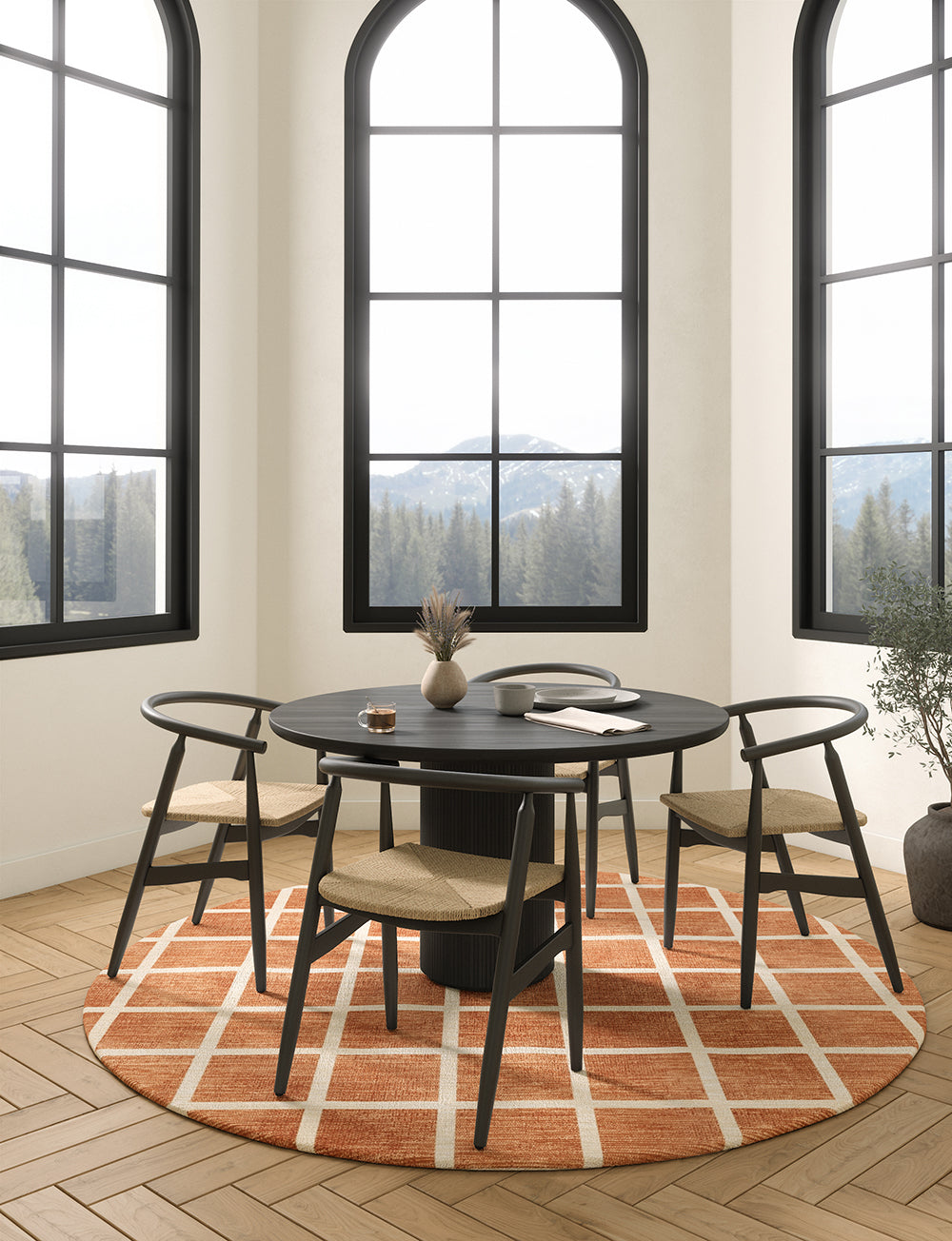 Caper Orange Natural Checkered Rug