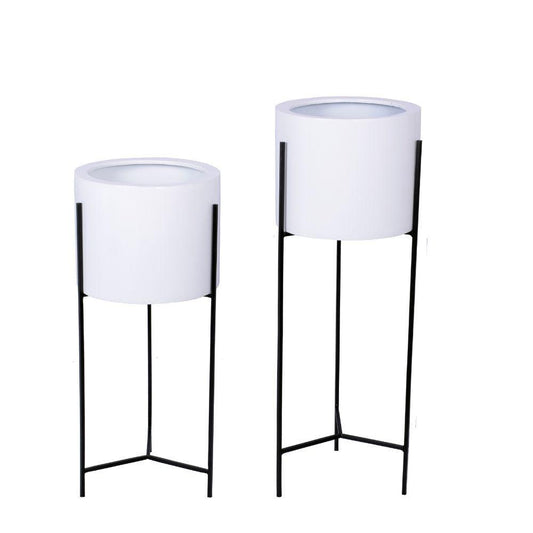 Cira - White Mid-Century Planter With Black Metal Stand (Multiple Sizes)