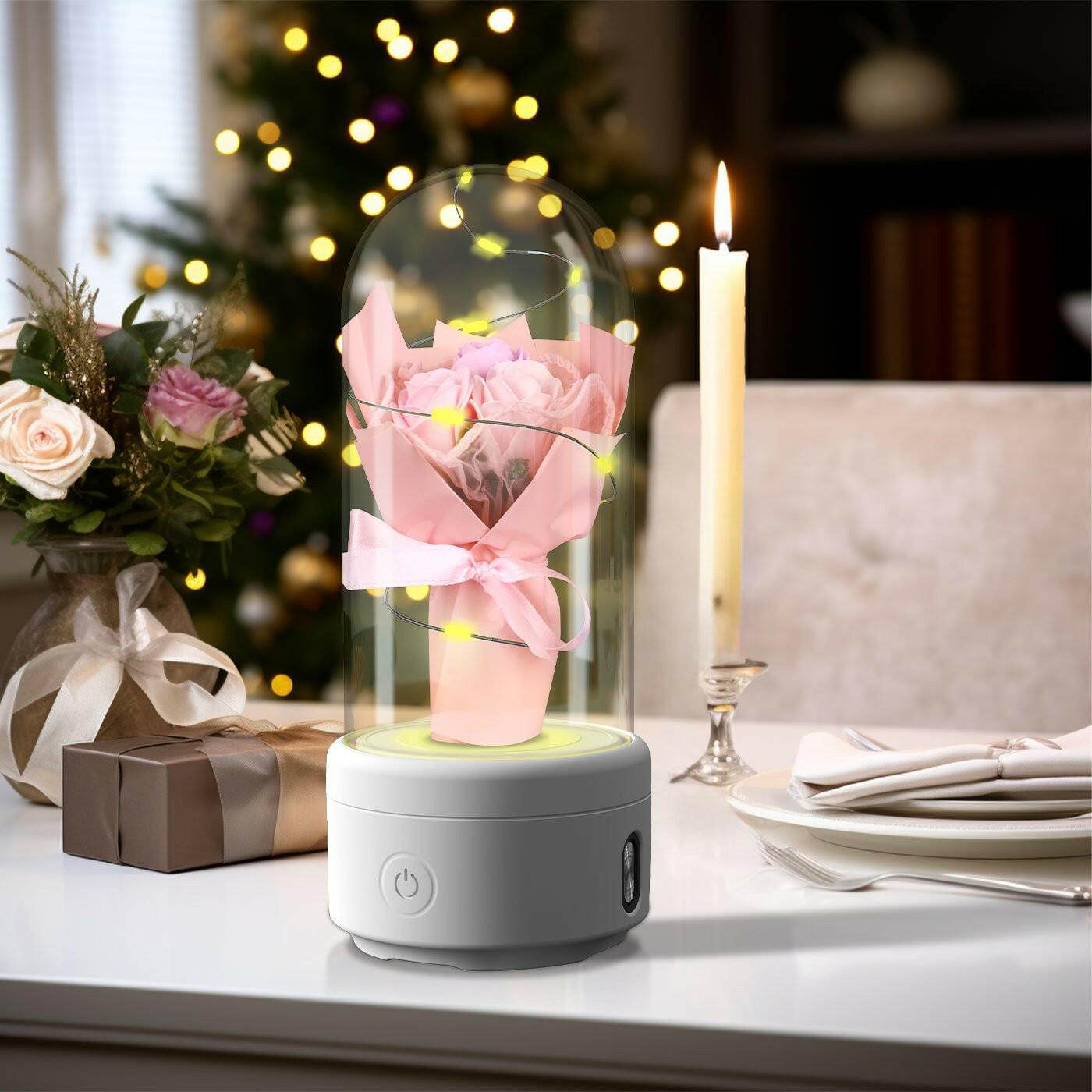 Creative 2 In 1 Bouquet LED Light And Bluetooth Speaker Mother's Day Gift Rose Luminous Night Light Ornament In Glass Cover - Austrige™