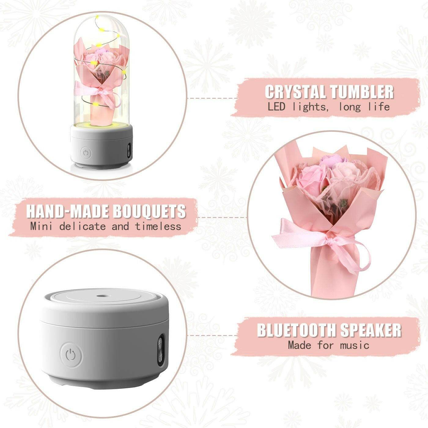 Creative 2 In 1 Bouquet LED Light And Bluetooth Speaker Mother's Day Gift Rose Luminous Night Light Ornament In Glass Cover - Austrige™