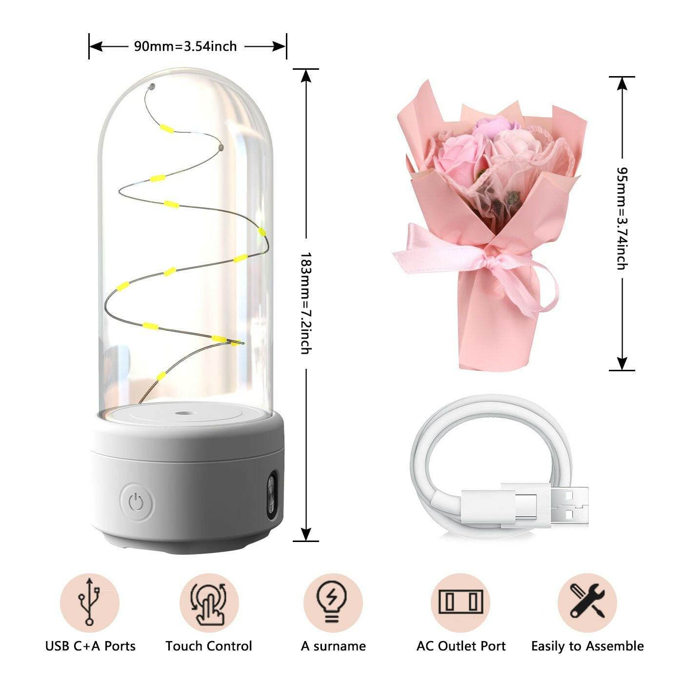 Creative 2 In 1 Bouquet LED Light And Bluetooth Speaker Mother's Day Gift Rose Luminous Night Light Ornament In Glass Cover - Austrige™