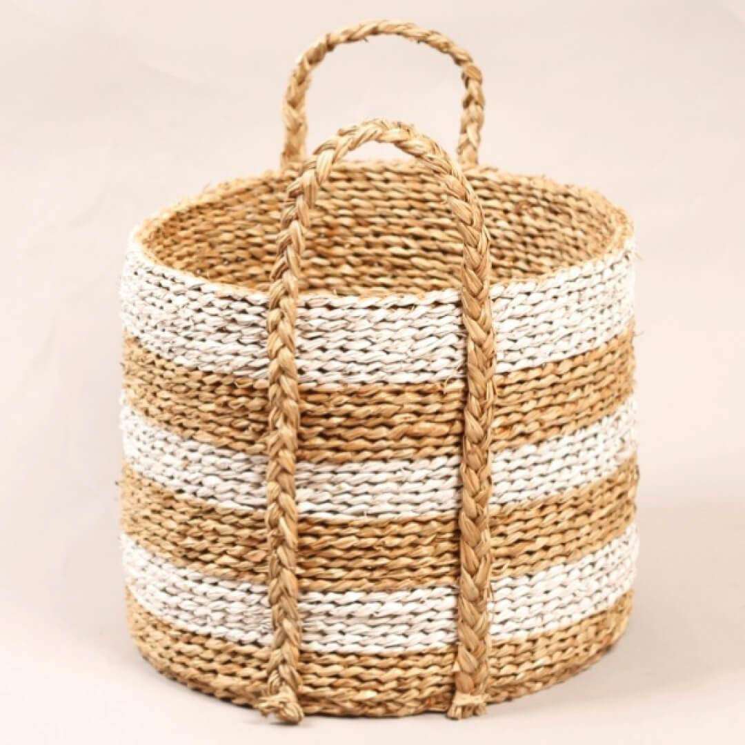 Tom - Seagrass Planter With White Stripes