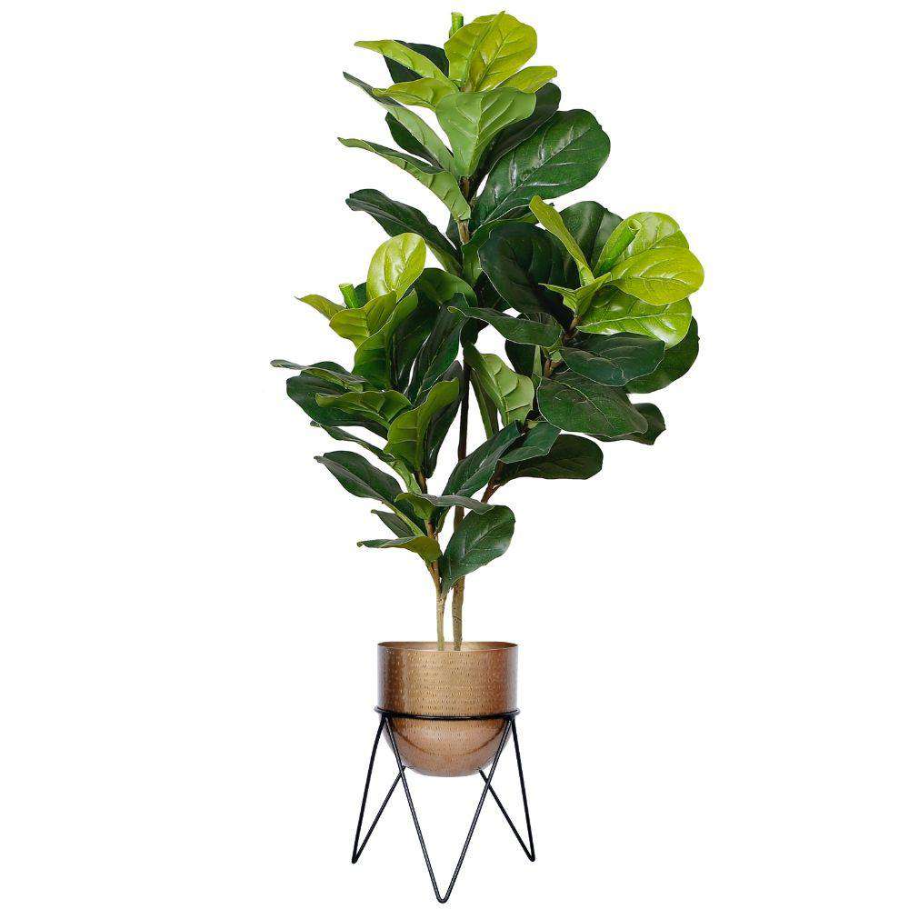 Teresa - Brass Mid-Century Planter With Black Metal Stand