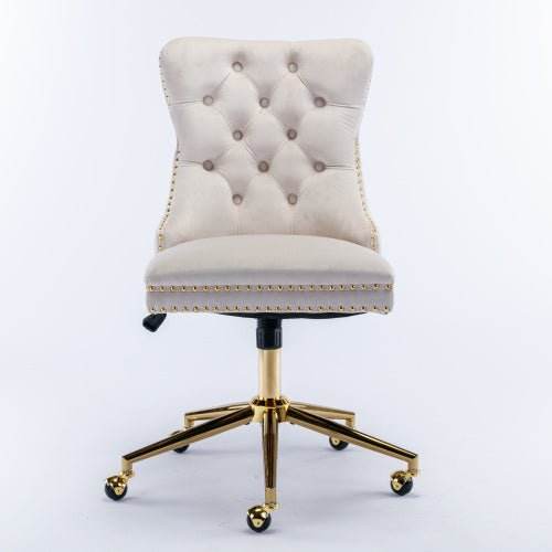 Velvet Fabric Tufted Button Home Office Chair, Adjustable Office Chair Swivel Office Chair - Austrige™