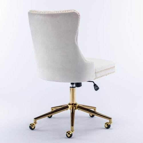 Velvet Fabric Tufted Button Home Office Chair, Adjustable Office Chair Swivel Office Chair - Austrige™
