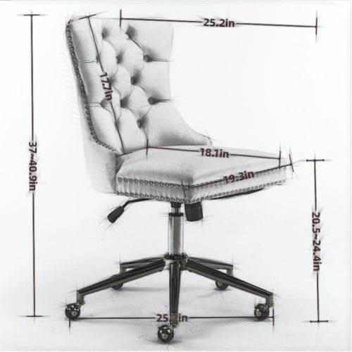 Velvet Fabric Tufted Button Home Office Chair, Adjustable Office Chair Swivel Office Chair - Austrige™