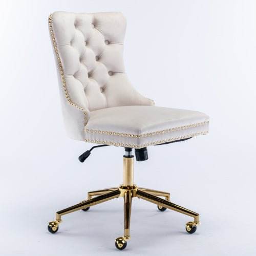 Velvet Fabric Tufted Button Home Office Chair, Adjustable Office Chair Swivel Office Chair - Austrige™