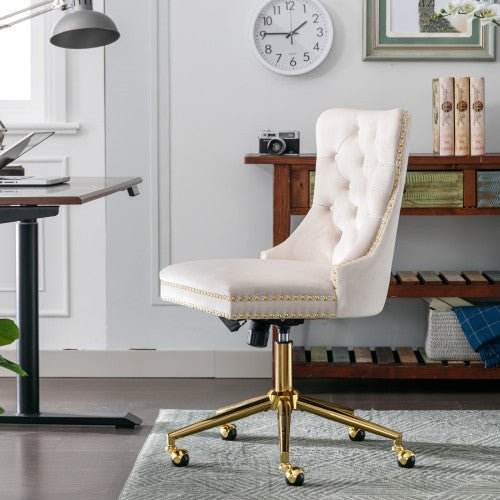 Velvet Fabric Tufted Button Home Office Chair, Adjustable Office Chair Swivel Office Chair - Austrige™