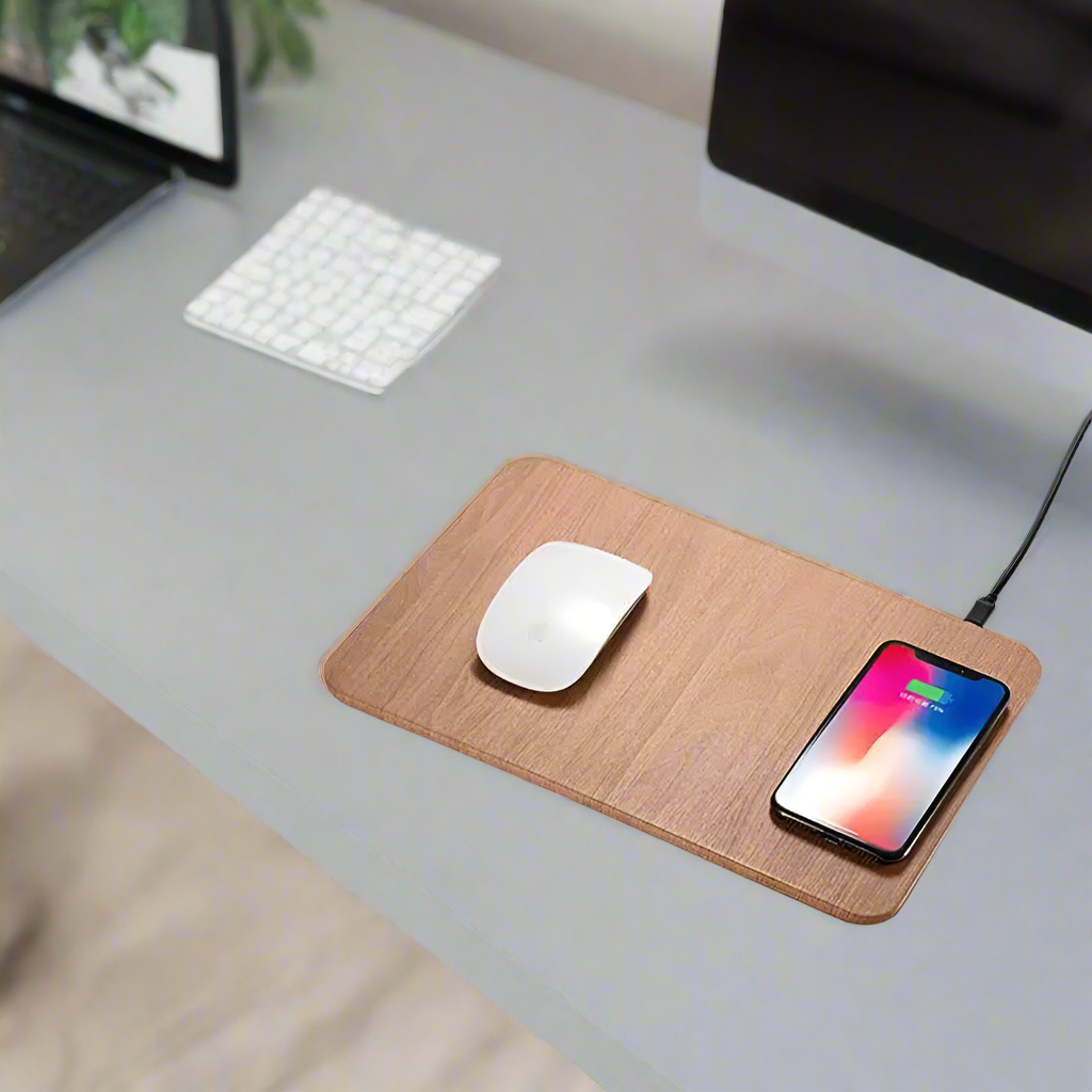 Tapis de souris de chargement sans fil en cuir et bois