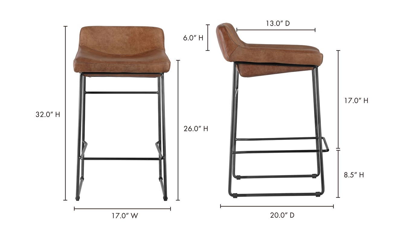 Starlet Counter Stool Open Road Brown Leather - Set Of Two