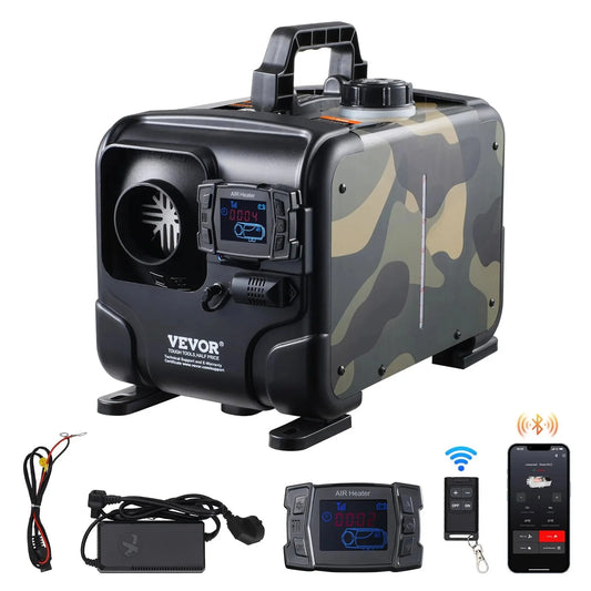 VEVOR 8KW Diesel Heater, 12V/24V All-in-One Air Heater, Bluetooth App, Remote & Display, CO Alarm, Fast Heating Horizontal Portable Heater for Vehicles & Garage