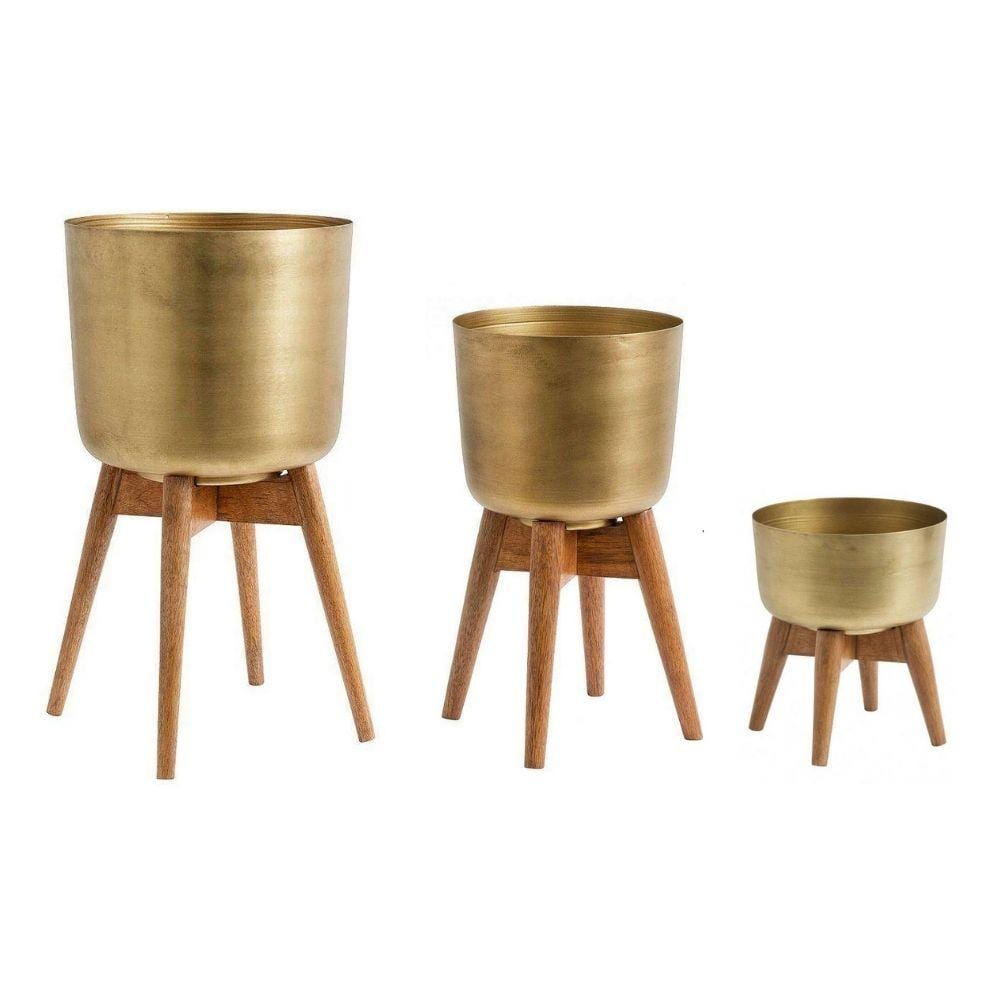 Atzi - Mid-Century Turned Wood Leg Planter Brass (Multiple Sizes)