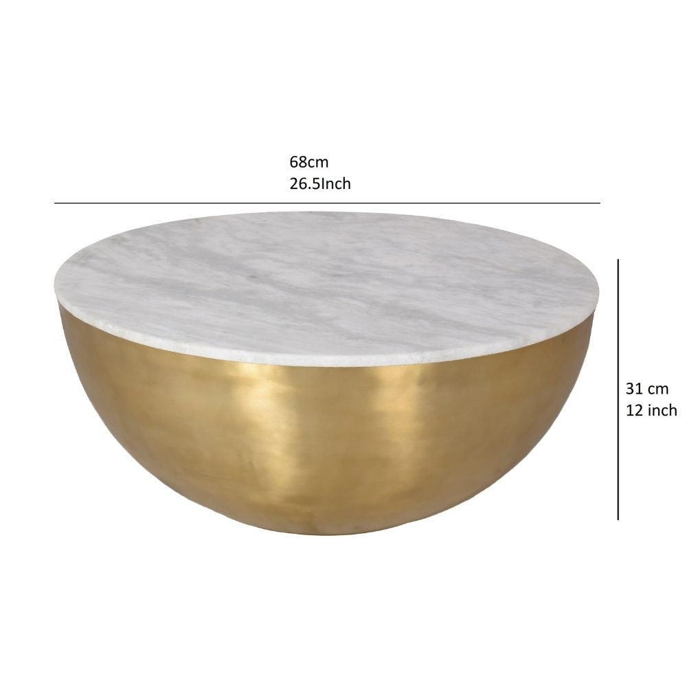 Lia Brass Drum Coffee Table With Marble Top