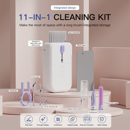 Kit de nettoyage multifonction portable 11 en 1 pour clavier d'ordinateur, écran de téléphone, brosse pour écouteurs avec boîte de rangement
