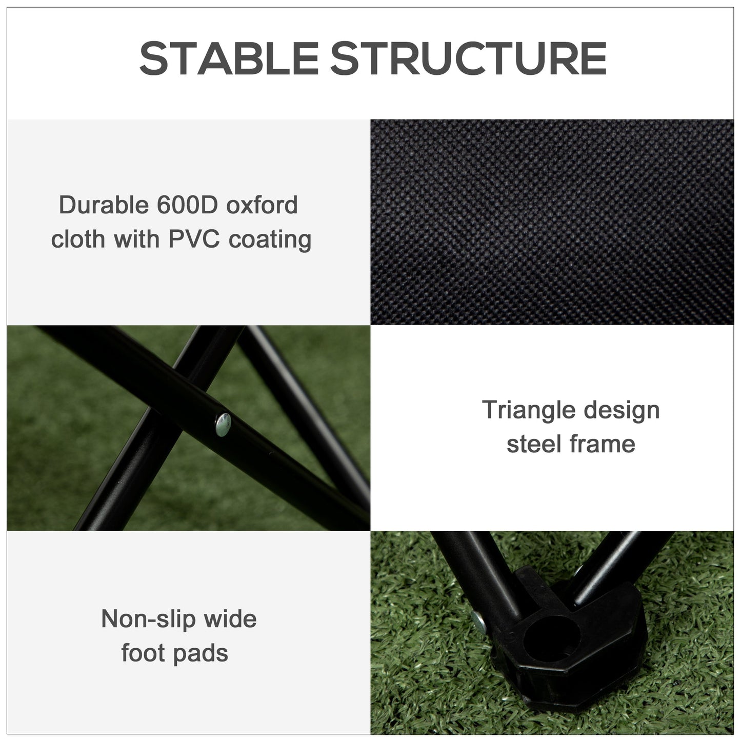 Outsunny Folding Camping Chair Lightweight Portable Chair for Outdoor Hiking Backpacking with Carry Bag Side Pocket Black