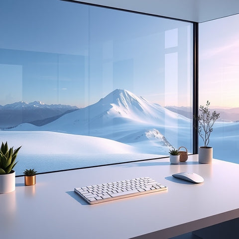 home office white keyboard and mouse placement