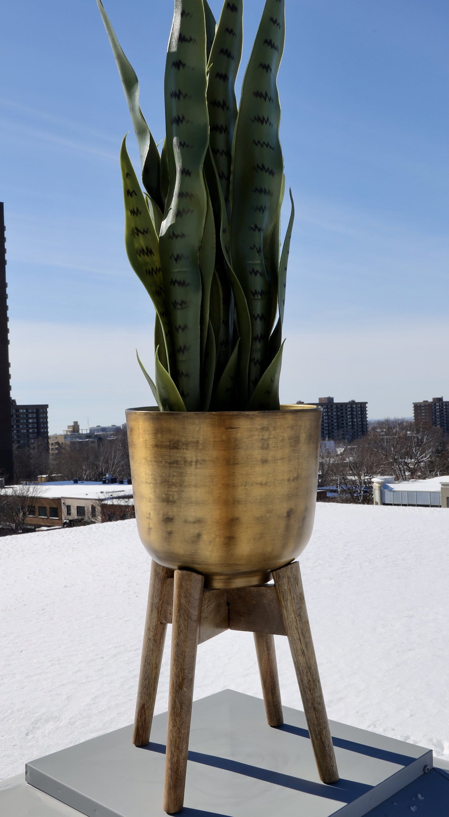 Atzi - Mid-Century Turned Wood Leg Planter Brass (Multiple Sizes)