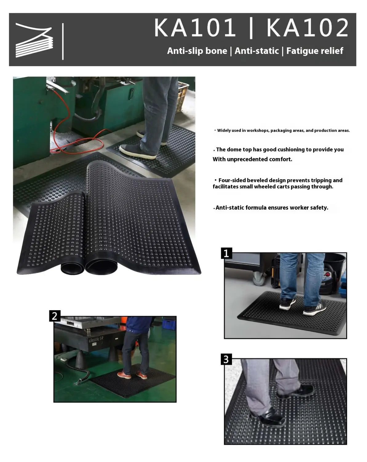 Anti-Fatigue Rubber Floor Mat Dome Hollow Anti-static
