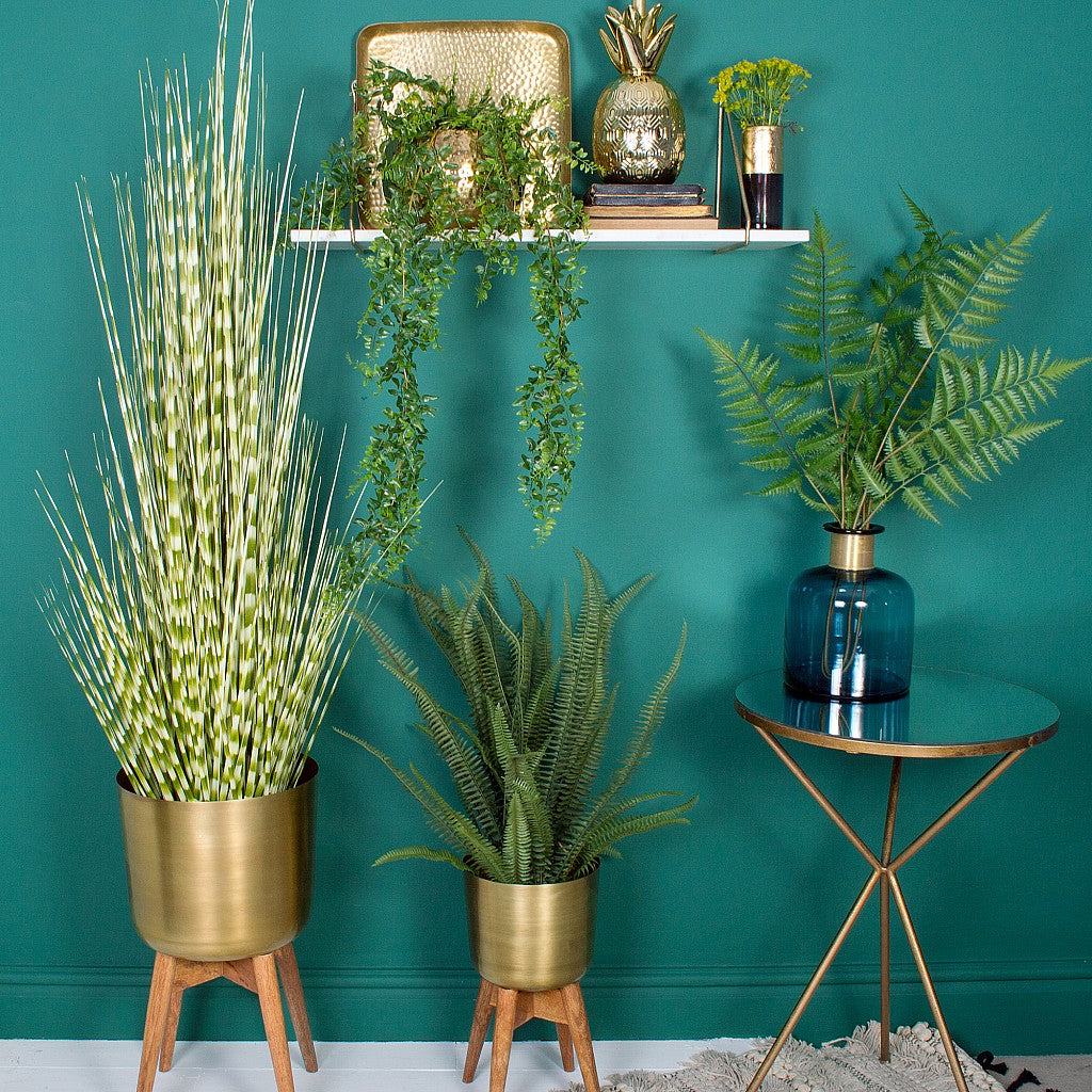Atzi - Mid-Century Turned Wood Leg Planter Brass (Multiple Sizes)
