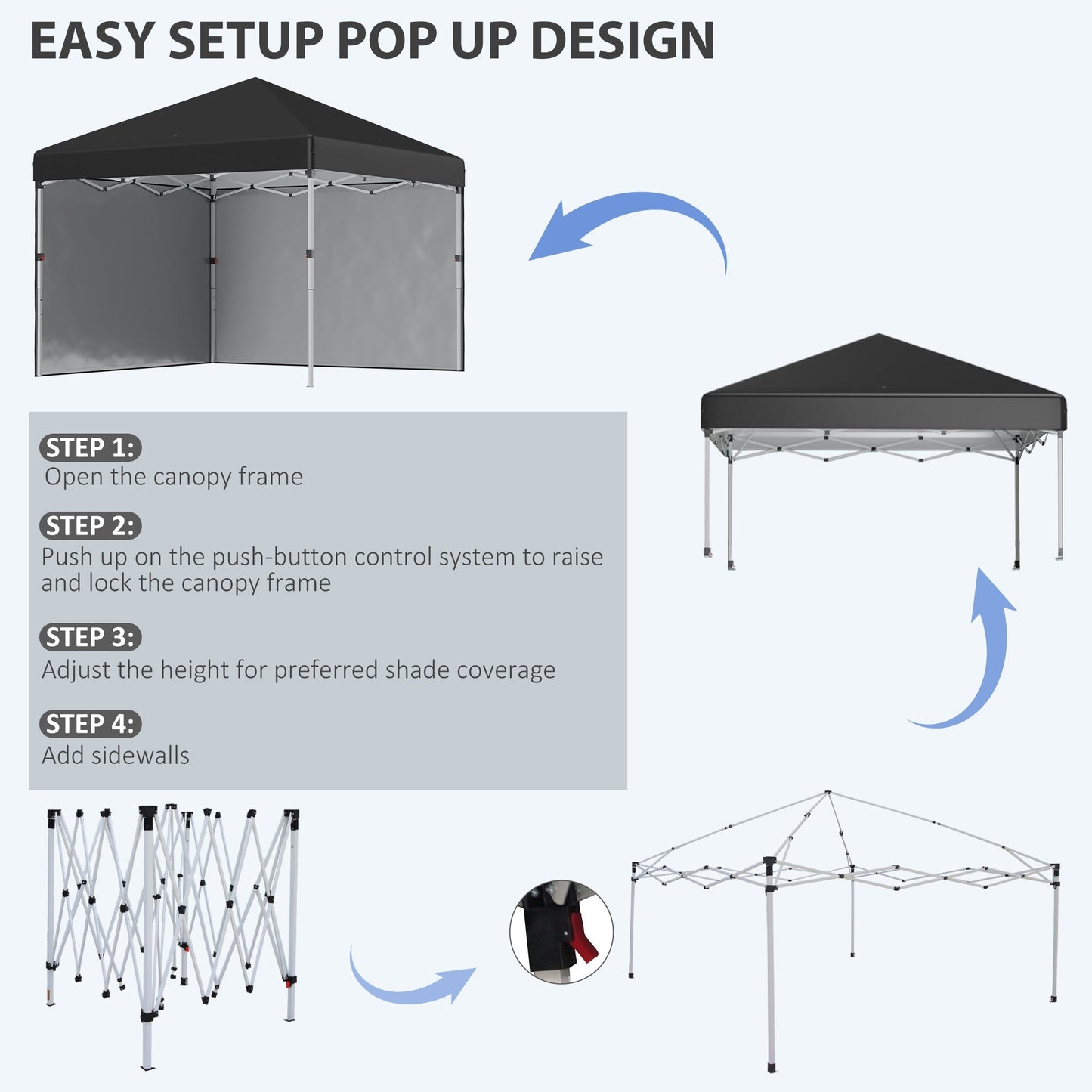 Outsunny 10' x 10' Pop Up Canopy with Sidewalls, Roller Bag, Height Adjustable Instant Tent for Outdoor Garden Patio, Black