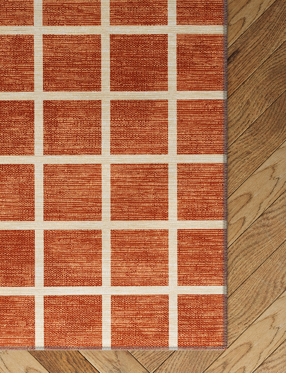 Caper Orange Natural Checkered Rug