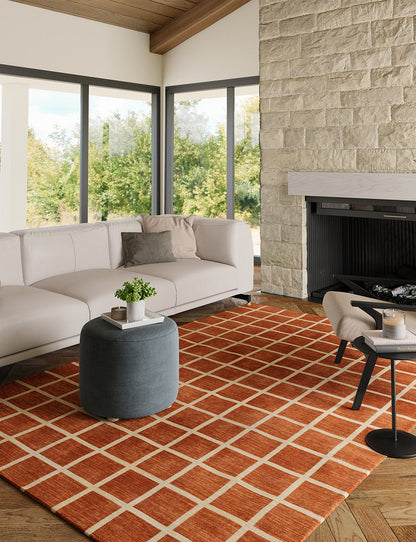 Caper Orange Natural Checkered Rug