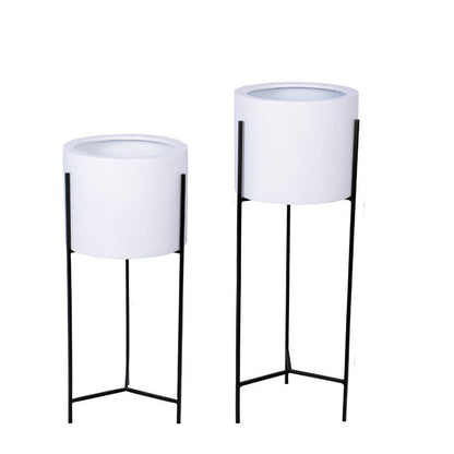 Cira - White Mid-Century Planter With Black Metal Stand (Multiple Sizes)