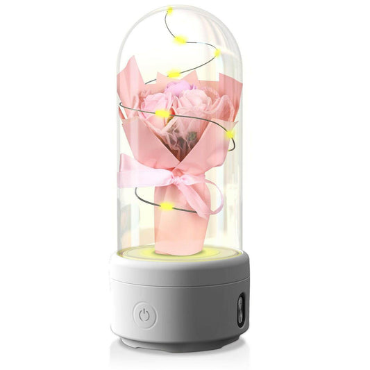 Creative 2 In 1 Bouquet LED Light And Bluetooth Speaker Mother's Day Gift Rose Luminous Night Light Ornament In Glass Cover - Austrige™