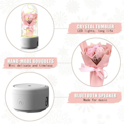 Creative 2 In 1 Bouquet LED Light And Bluetooth Speaker Mother's Day Gift Rose Luminous Night Light Ornament In Glass Cover - Austrige™