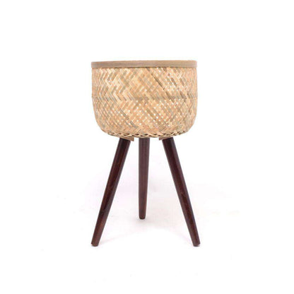 Flar Bamboo Planter On Wooden Stand