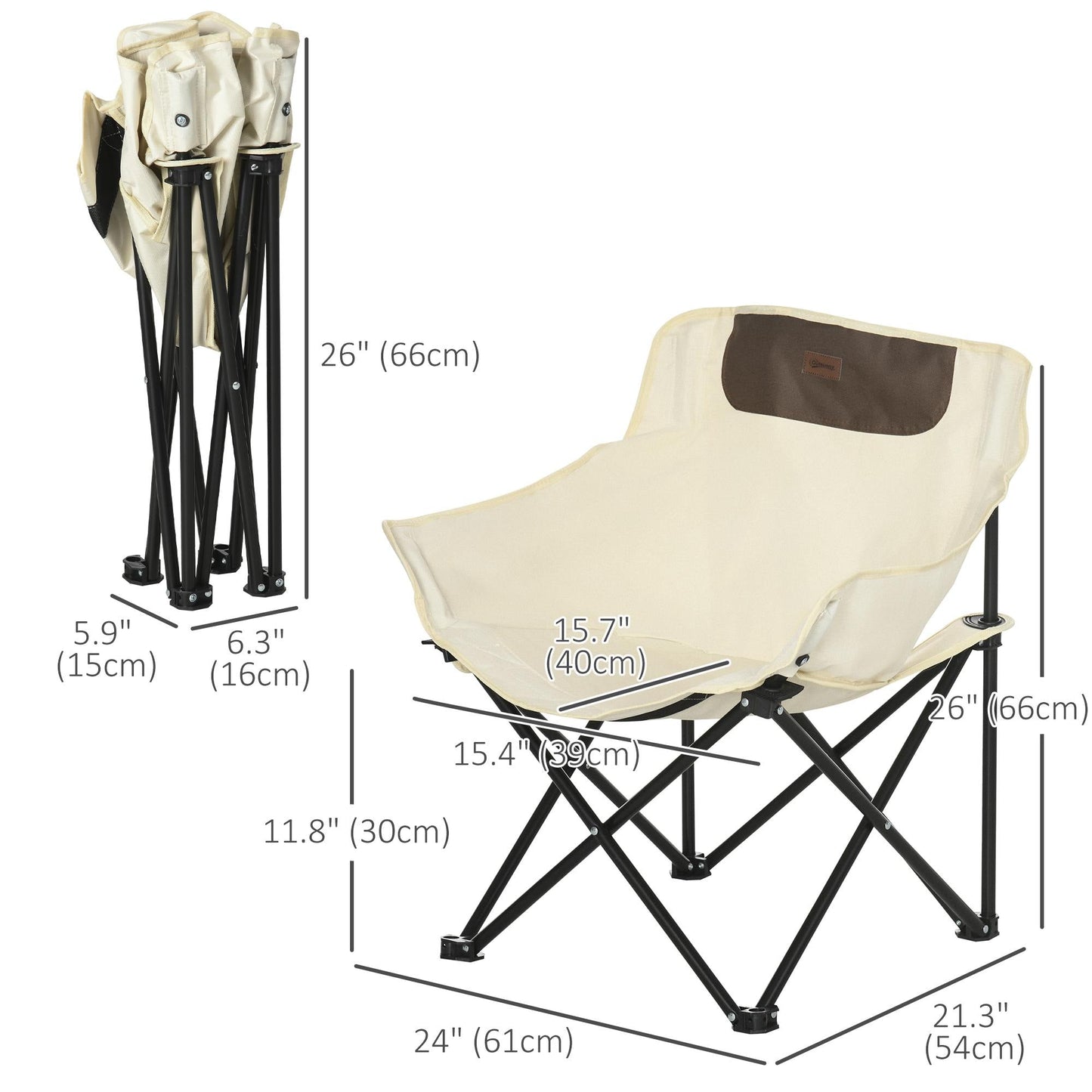 Outsunny Folding Camping Chair Lightweight Portable Chair for Outdoor Hiking Backpacking with Carry Bag Side Pocket White