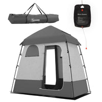 Outsunny Outdoor Portable Pop Up Shower Tent Changing Tent Privacy Enclosure with 2 Rooms, Shower Bag, Floor for Camping, Dark Grey