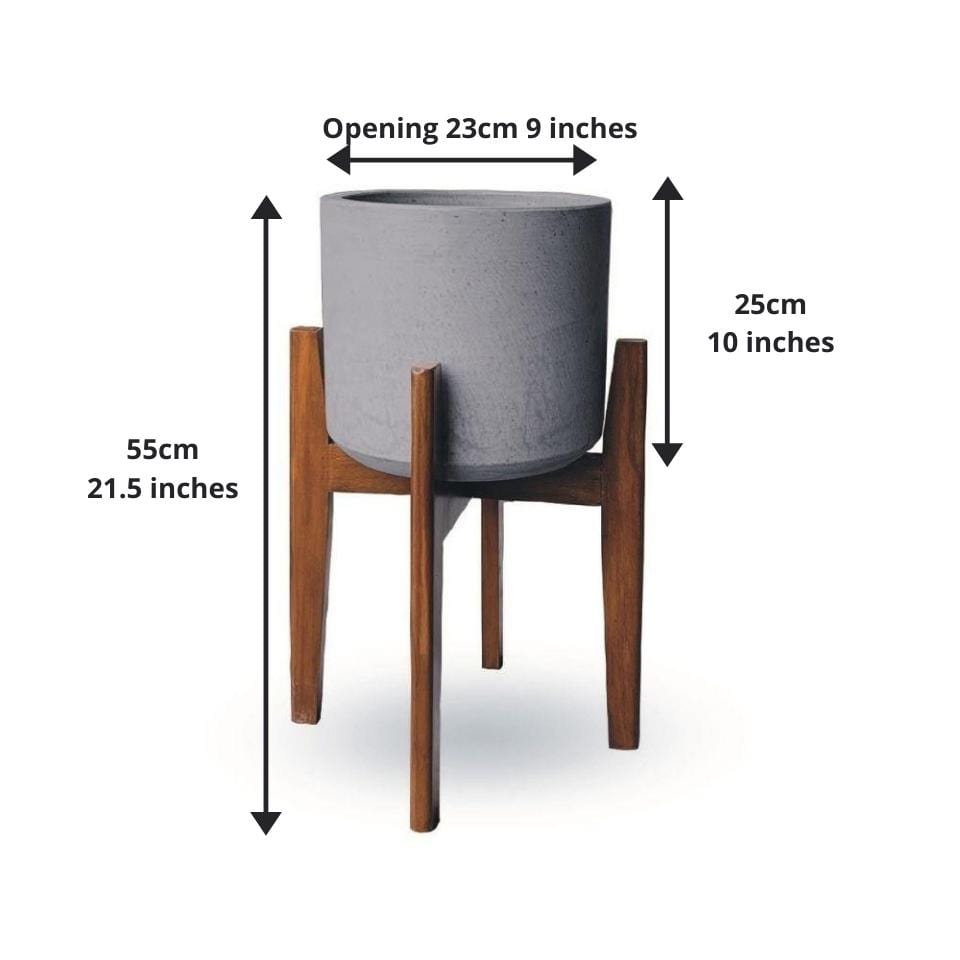 Lori Grey Mid-Century Planter With Wooden Stand