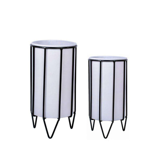 Mati - White Planter With Black Stand