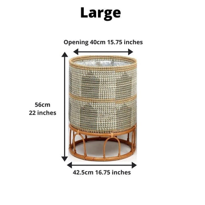 Masina - Seagrass Floor Planter & Rattan Stand