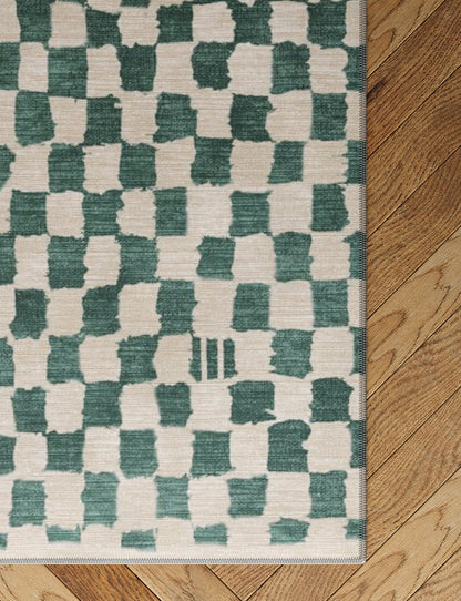 Metro Checkered Slate Green Rug
