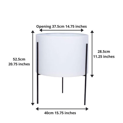 Noe - White Mid-Century Planter With Black Metal Stand