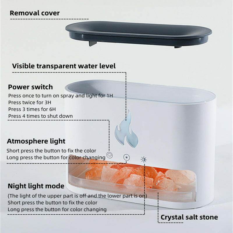 New Flame Humidifier Aromatherapy Machine Crystal Salt Stone Colorful Atmosphere Lamp Flame 3d Simulation Flame Humidifier Household Essential - Austrige™