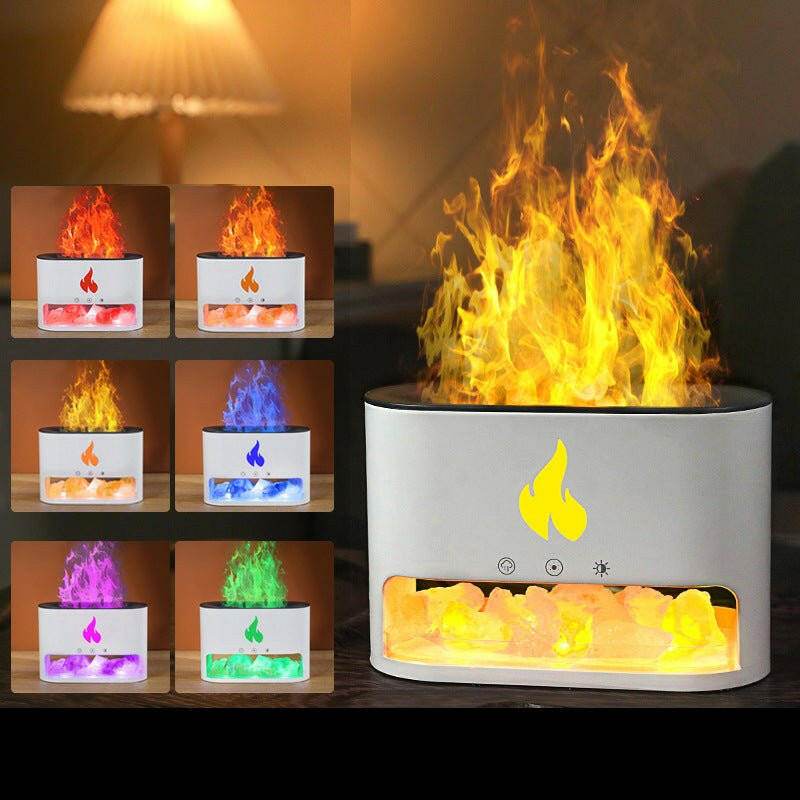 New Flame Humidifier Aromatherapy Machine Crystal Salt Stone Colorful Atmosphere Lamp Flame 3d Simulation Flame Humidifier Household Essential - Austrige™