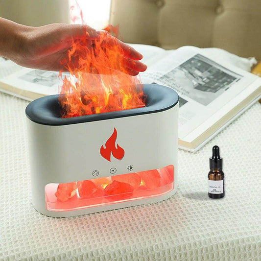 New Flame Humidifier Aromatherapy Machine Crystal Salt Stone Colorful Atmosphere Lamp Flame 3d Simulation Flame Humidifier Household Essential - Austrige™