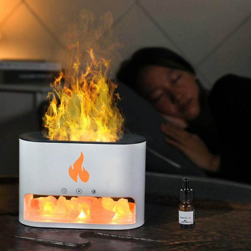New Flame Humidifier Aromatherapy Machine Crystal Salt Stone Colorful Atmosphere Lamp Flame 3d Simulation Flame Humidifier Household Essential - Austrige™